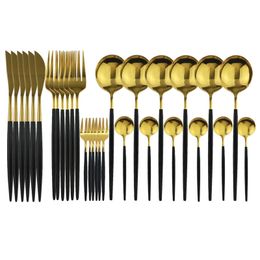 JANKNG 30 pièces ensemble de vaisselle en or noir couverts en acier inoxydable fourchette à gâteau cuillère couteau argenterie vaisselle couverts 220623