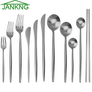 JANKNG 6 pièces ensembles de vaisselle en acier inoxydable argenté fourchettes couteaux baguettes petite cuillère pour café cuisine vaisselle accessoire de fête