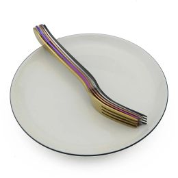 Jankng zwart diner vork kleurrijk regenboog servies Koreaans flatware dessert salade vork vork lang handvat servies voorvorks bestek