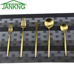 JANKNG Servies Set 18/10 Roestvrij Staal Mat Goud Keuken Gebruiksvoorwerp Serveerset Diner Vork Mes Salade Vork Dessert Bestek