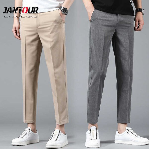 Jantour Brand Business Suit Pantalon Hommes Casual Formel Slim Fit Printemps Été Mâle Classique Bureau Longueur Cheville Pantalon Droit 210702