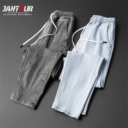 Jantour merk zomer enkellengte jeans mannen katoen slanke mode broek vintage grijs blauwe dunne kant denim broek man M-4XL 211111