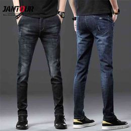 Jantour Coton Hommes Jeans Pantalon À Lacets Denim Pantalon Noir Maigre Mince Hip Hop Sportswear Taille Élastique Mâle 210723