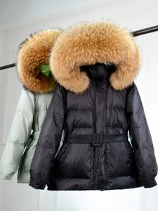 Janveny Women's Down Jacket Winter Big Real Ratcoon Fur Fur Cabille à 90% Duck Down Puffer Sashs Mabre Femme épaisse étanche Parkas 231221