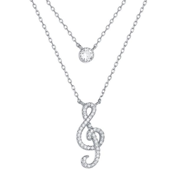 Japon et Corée du Sud 925S argent symbole de musique minoritaire double pendentif incrusté de diamant pendentif collier de clavicule femme