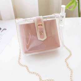 Japón y moda de Corea del Sur bolso para niños y madres bolso de cadena de gelatina transparente de PVC bolso de mensajero de un solo hombro para mujer 034