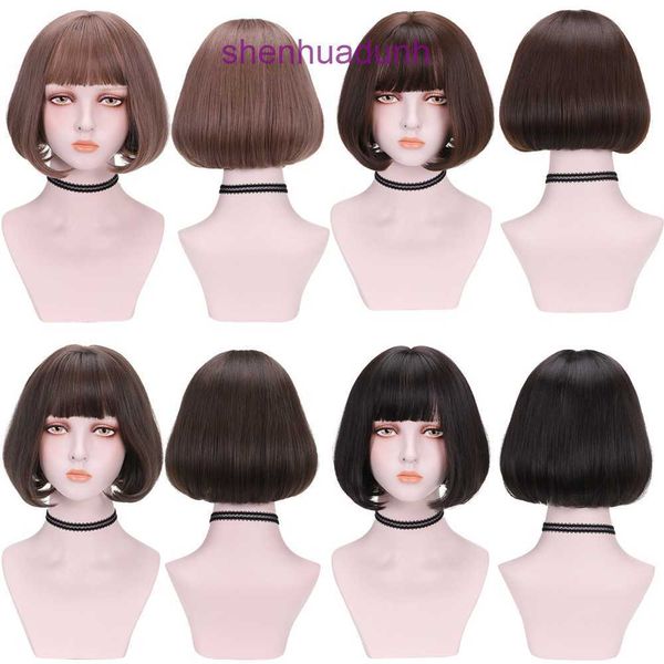 Japon et Corée du Sud Nouvelle perruque femelle Bobhead Air Bangs Wig Natural Trim Set Set Fluffy Inside Roll