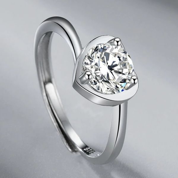 Japon et corée du sud S925 argent mousse pierre diamant bague en forme de coeur ouverture simple proposition réglable femme bijoux cadeau