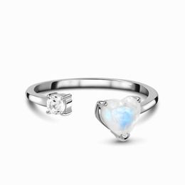 Japan en Zuid-Korea S925 Sterling Silver Love Moonlight Stone Micro-ingelegde diamanten roos Opening verstelbare ring vrouw