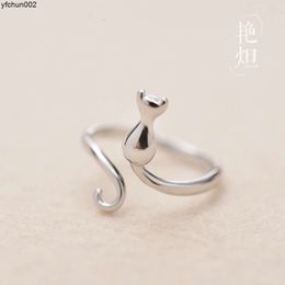 Japan en Zuid -Korea Sterling Silver Ring vrouwelijk super schattig kitten verstelbare mode persoonlijkheid meow ster menselijke wijs vinger sieraden staart fs7f