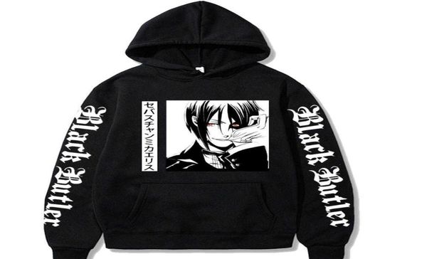 Sudadera con capucha con estampado de mayordomo negro de Anime japonés para hombre, ropa informal estilo Hip Hop, Jersey con capucha Y08048825238