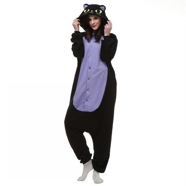 Japón Anime Cosplay Pijamas Animal Medianoche Gato Kitty Noche Gato Negro Gatito Kigu Cosplay Disfraz Unisex Adulto Onesie Ropa de dormir Ca306i