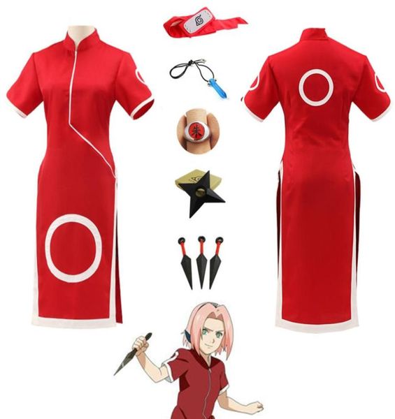 Japón Anime Hokage Haruno Sakura disfraz de Cosplay rojo vestido de manga corta pantalones cortos uniforme conjunto completo tamaño asiático 7815153