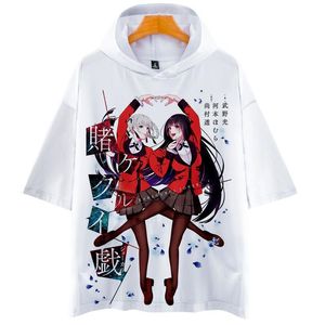 Japan Anime Kakegurui 3D Print Capuchon T-shirt Vrouwen Mannen Jabami Yumeko Momobami Kirari Korte Mouw Grappige T-shirt Cosplay Costume300G
