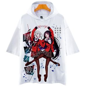 Japan Anime Kakegurui 3D Print Capuchon T-shirt Vrouwen Mannen Jabami Yumeko Momobami Kirari Korte Mouw Grappige T-shirt Cosplay Costume233j