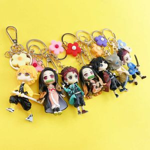 Japon Anime porte-clés démon Slayer dessin animé Tanjirou cadeau pour garçon fille sac pendentif bibelot anneau Nezuko porte-clés téléphone accessoires G1019