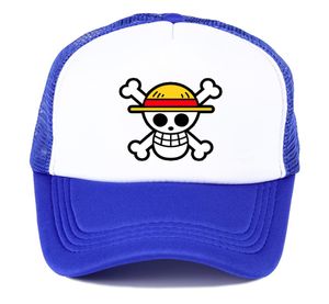 Japan anime één stuk printen schedel teken cartoon snapback mannen dames honkbal pet zomer mesh hoed truck coureur cosplay8483826