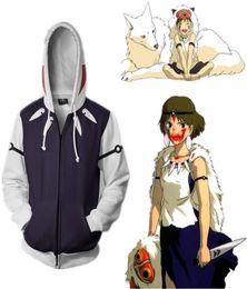 Japan Anime Prinses Mononoke Hime Miyazaki Hayao Casual 3D Cosplay Kostuum Lange Mouw Sport Jas Rits Jas Hoodies1234543