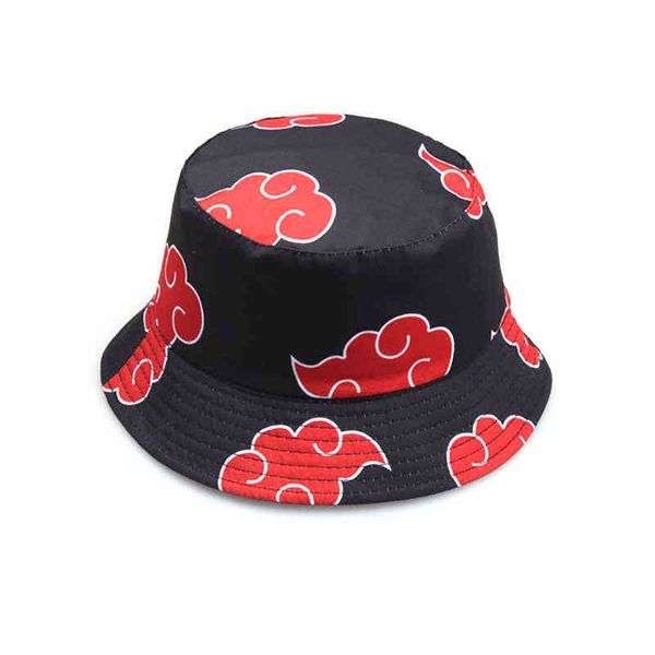 Japón Anime Red Cloud Fisherman Hat Cartoon Cute Cosplay Disfraces Accesorios Sasuke Akatsuki Cap Summer Sunhat Fans Gift Y220406