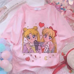 Japon Anime Style femmes T-shirt imprimé graphique femmes Harajuku esthétique rose hauts été mode Y2k femme T-shirt