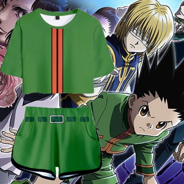 Chándal con estampado 3D de Anime japonés X Hunter para hombre y mujer, Tops + Pantalones cortos, trajes de Cosplay de Killua Zoldyck Hisoka C42M24