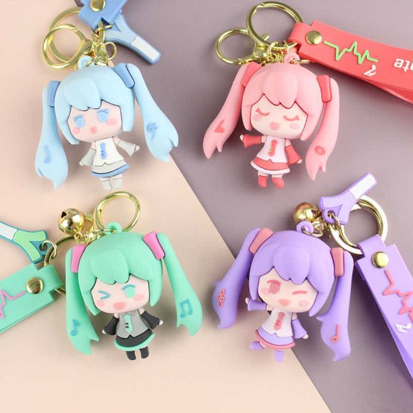 Japón dibujos animados chicas linda acción Anime figura Miku llavero mano manija bolsa colgante decoración llavero regalo venta al por mayor G1019