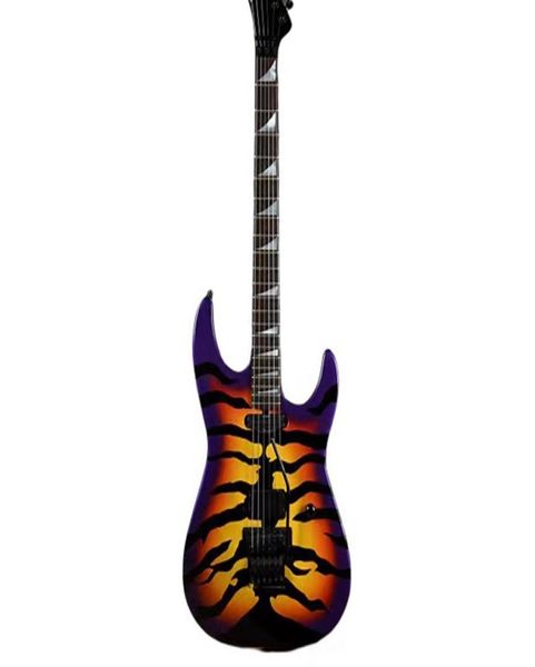 Japón George Lynch Tiger Stripe Sunburst Púrpura Rojo Amarillo Guitarra eléctrica Diapasón de ébano Dot Inlay Floyd Rose Tremolo Bridge5726061