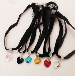 Japan Harajuku hartvormige ketting hars hanger met fluwelen ketting vintage perzik hart choker voor meisjes 6 kleuren