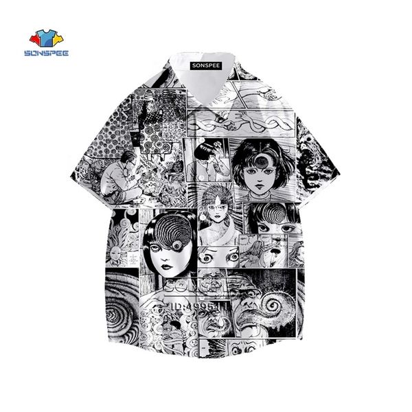 Japan Horror Manga Junji Ito Camicia 3D Stampata Tomie Girl Camicia hawaiana Estate Casual Camicie da spiaggia Manica corta Top oversize 220222