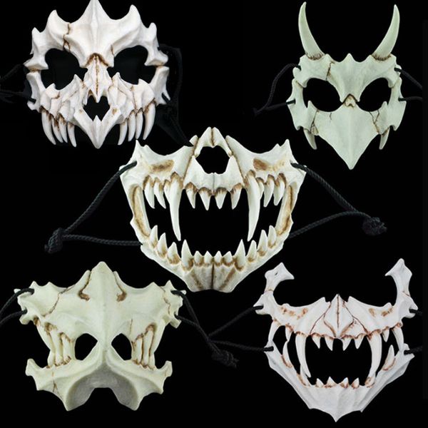 Japon masques d'horreur Halloween Dragon dieu tigre Tengu Moth Cosplay résine crâne masques effrayant mascarade accessoires de fête