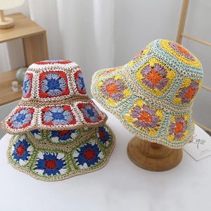 Japan Korea Crochet Beach Prew Hat For Women Summer Flowers Flowers Casquez à la main à l'extérieur des chapeaux de seau respirant 240415