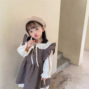 Japan Koreaanse baby meisjes plaid jurken kinderen vintage twee stuk katoenen kleding peuters prinses jurk kinderen verjaardag jurken 210615
