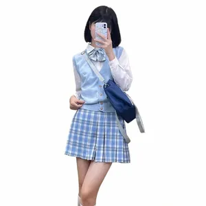 Japon coréen étudiant tricot gilet cardigan pull uniforme scolaire filles Seifuku JK uniforme lycée vêtements automne hiver manteau W0xU #