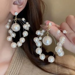 Boucles d'oreilles en zircone japonaise et coréenne pour femmes, grandes et petites perles, bijoux à la mode, pendentifs de mariage