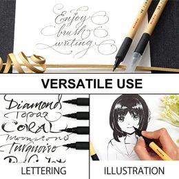 Japon Kuretake Bimoji Brush Calligraphy Pen 5pcs Set (Extra Fine, Fine, Medium, Large, Medium Bross) Lettering Illustration