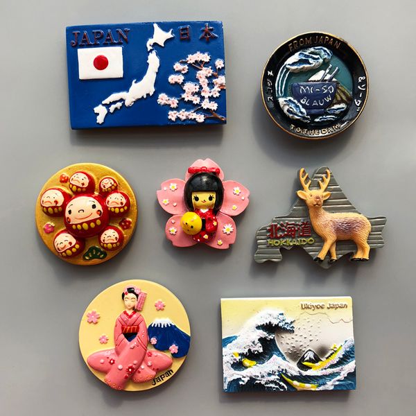 Japón Mapa Tokio Souvenirs Mount Fuji Round Dharma Faust Dam Blau Magnetic Magnetic Resin Resin Fridge Magnet