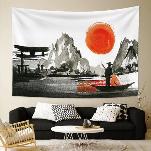 Japón Mount Fuji Tapestry Landscape Japanese Ink Painting Wall Hanging Home Sala de estar Decoración de arte de decoración de la manta