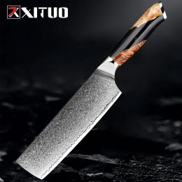 Japan Nakiri Knife 7 "Damascus VG10 Super roestvrij staal Pro High Carbon Super Sharp Kitchen Chef Kookmes Ergonomische handgreep