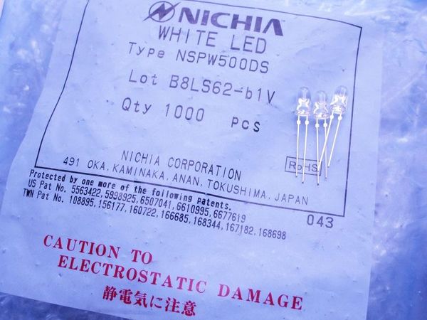 Japon NICHIA NSPW500DS diodes électroluminescentes blanches ultra-brillantes 5MM pieds en cuivre en ligne