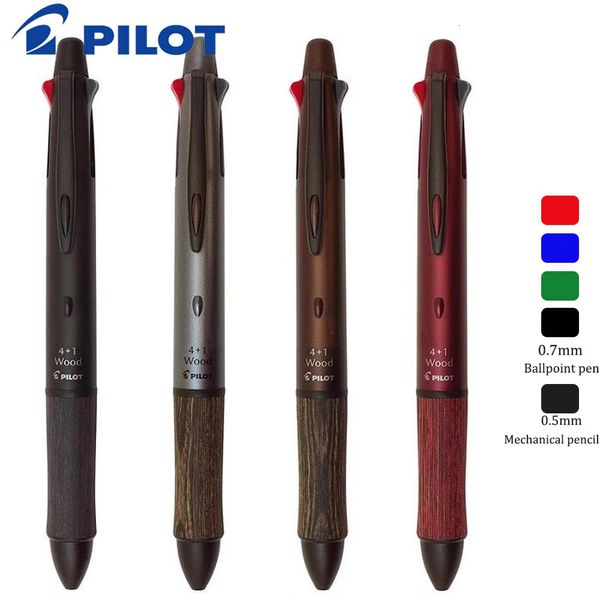 Japon Pilot stylo multifonction 41 bois poteau en bois porte-stylo 0.7mm stylo à bille quatre couleurs 0.5mm crayon mécanique 240123