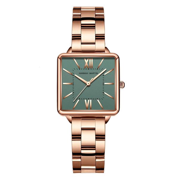 Japon mouvement à quartz cadran vert montres carrées romaines boîtier en acier inoxydable montre-bracelet de mode dames montres en or rose pour femmes 240323