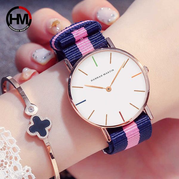 Japon Quartz Mouvement Dames Montre Mode Casual Femmes Bracelet Top Marque Bracelet En Nylon Rose Simple Montre-Bracelet Étanche 36mm 210527