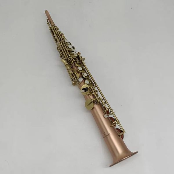 Japón S--901 saxofón Soprano recto de latón Bb B instrumento de viento de madera plano patrón tallado de llave de concha Natural 01