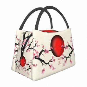 Japon Sakura Fleurs de cerisier avec un soleil levant rouge Sacs à lunch isolés FR Cooler Boîte à lunch thermique Beach Cam Voyage V8jD #