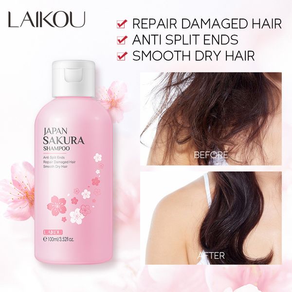 Japón Sakura Shampoo Repare el cabello dañado Hidratante Nureciente Control de aceite Cabello Campo de cuidado de la limpieza 100 ml