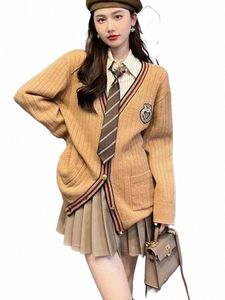 Japan Schooluniform Vrouwen Winter Korea Streep Breien Vest Rok Sets V-hals Lg Mouw Jas School Cosplay Meisje Uniform J0cX #