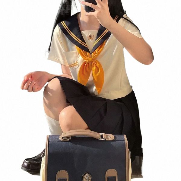 Uniformes escolares de Japón Traje de marinero coreano Jk Uniformes Colegio Uniforme de escuela secundaria para niña estudiante Traje amarillo claro Seifuku i0Fh #
