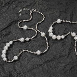 Collier de perles en acier inoxydable simple, à la mode et polyvalent pour femmes, collier de perles en acier inoxydable