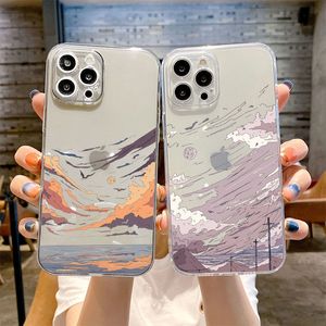 Japan Style Anime Scenery Telefoon hoesje voor iPhone 12 13 11 14 Pro Max Mini XR XS Max SE 7 8 Plus Clear Silicone Shockproof Celular