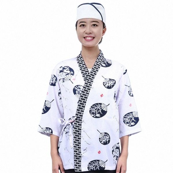 Estilo japonés Chef Uniforme Servicio de comida Restaurante de sushi Bar Cocina Camarero Ropa de trabajo Mujeres Hombres Chef Chaquetas Catering Ropa de trabajo w4UM #